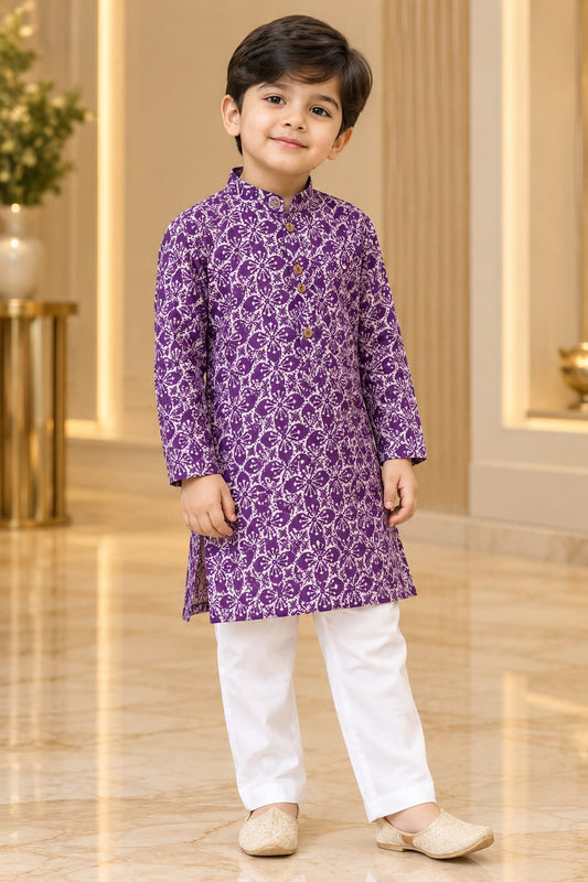 Purple Cotton Kurta Pajama For Kids Boy