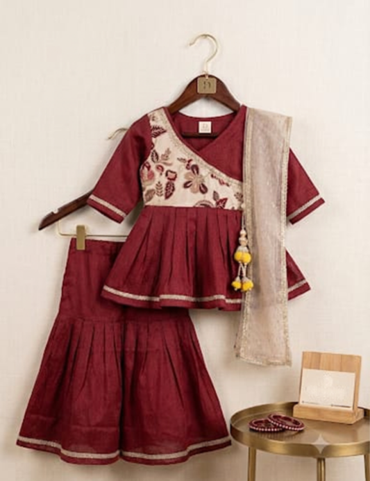 Maroon Sharara Set For Kids Girl
