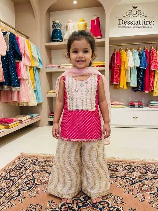 Girls Pink Cream Palazzo Set