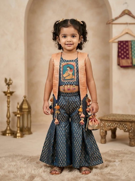 Girls Navy Blue & Gold Sharara Set