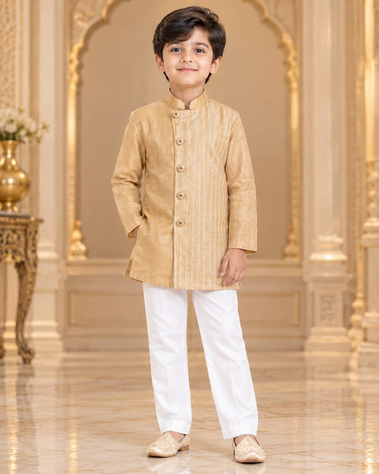 Boys Khaki Cotton Kurta Pajama Set
