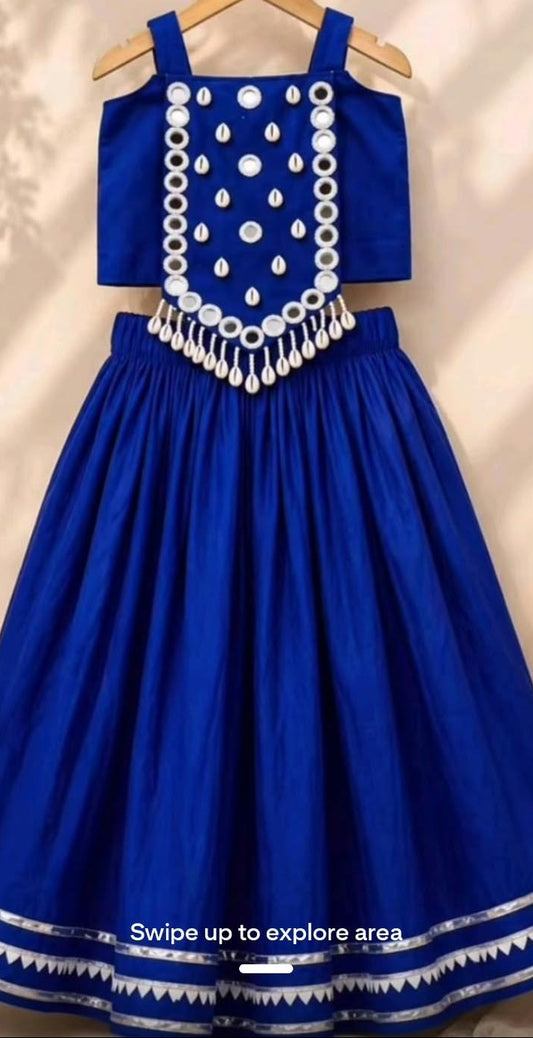 Girls Royal Blue Embellished Lehenga Choli Set