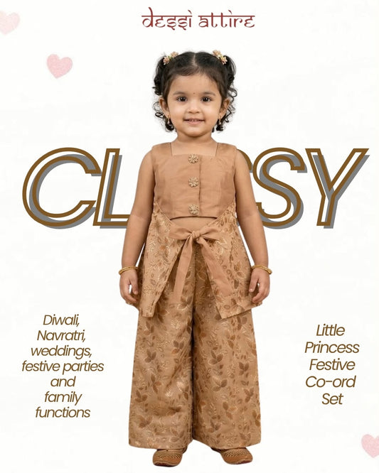 Girls’ Beige Festive Co-ord Palazzo Set