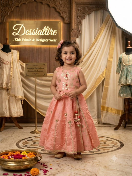Girls’ Pink Embroidered Layered Party Gown
