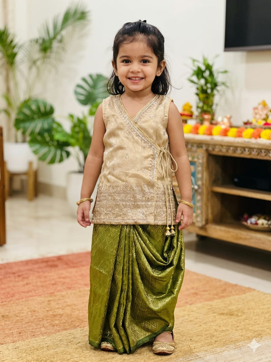 Designer Embellished Peplum Top & Draped Dhoti Set for Girls