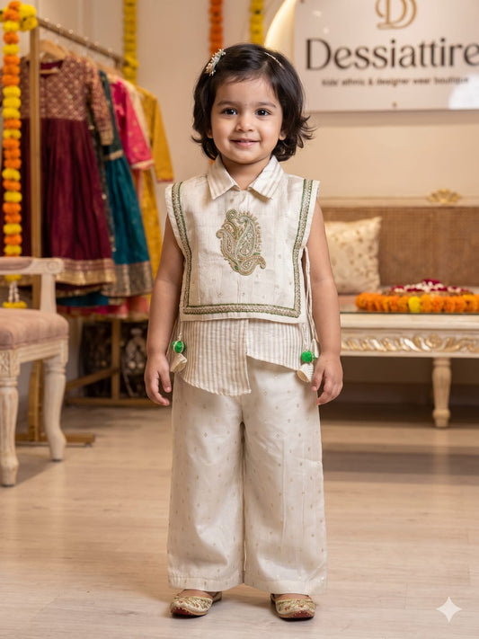 Embellished Peplum Top with Straight Pant Set for Girls