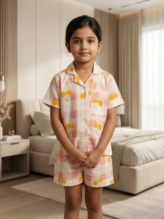 Girls Pastel Floral Cotton Night Suit Set