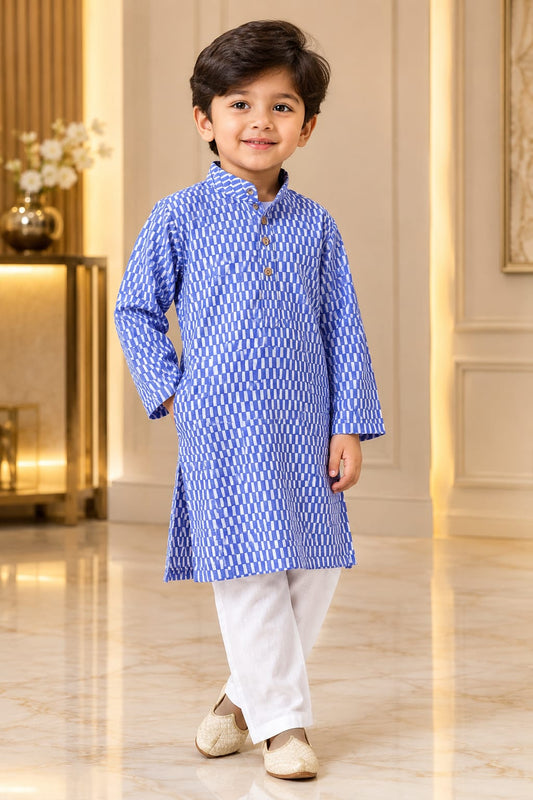 Blue Cotton Kurta Pajama For Kids Boy