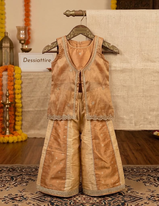 Girls Gold Embroidered Palazzo Set