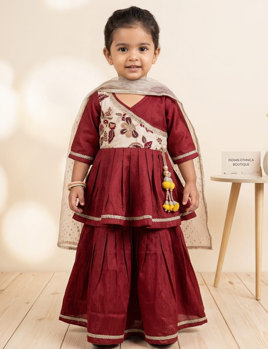 Maroon  Sharara Set For Kids Girl
