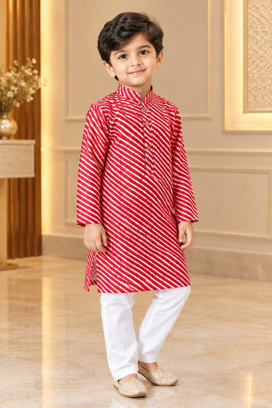 Red Cotton Kurta Pajama For Kids Boy