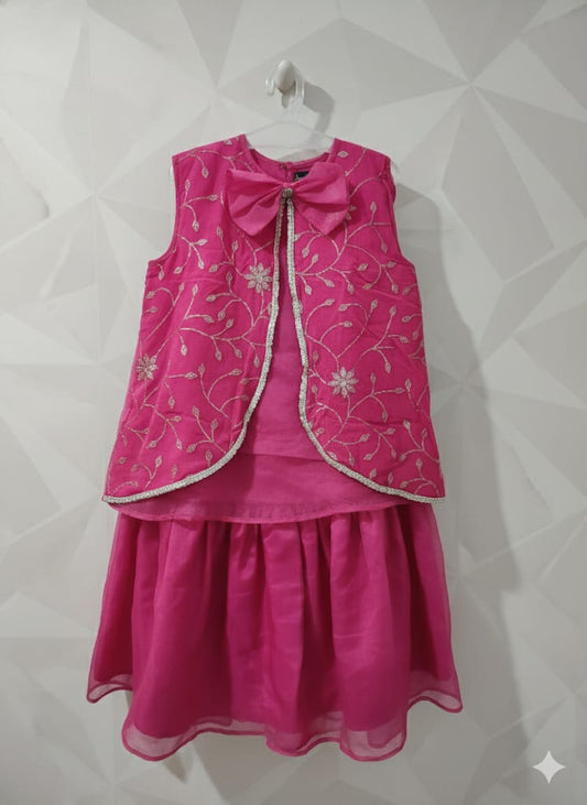 Hot Pink Organza  Sharara Set For Kids Girl