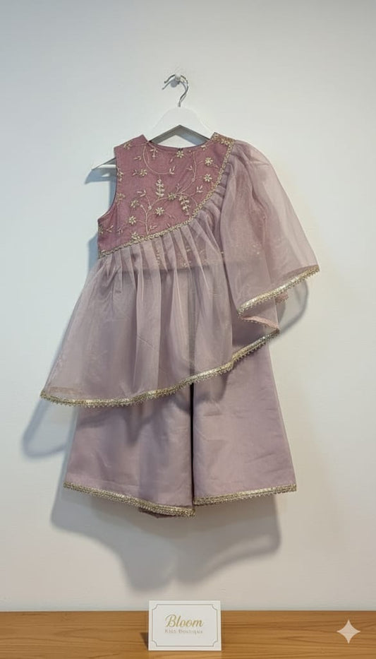 Lilac Organza Ruffle Set For Kids Girl