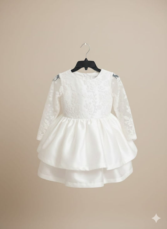 Off-White Silk Organza  Customized Frock For Kids Girl