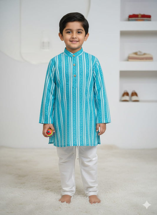 Ferozi Cotton Kurta Pajama Set for Boys
