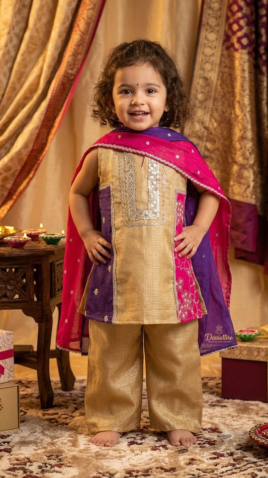 Girls Golden Palazzo Set with Dupatta