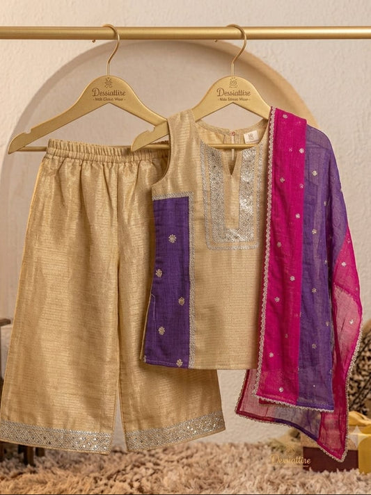 Girls Golden Palazzo Set with Dupatta