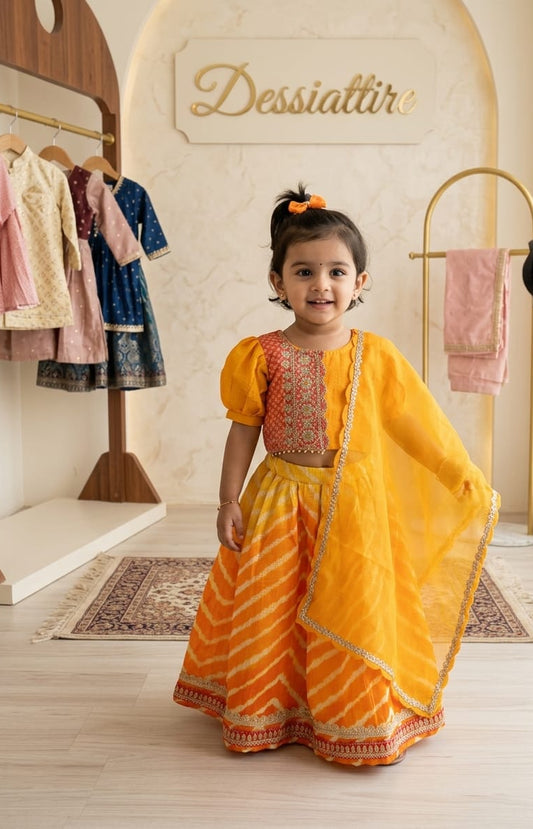 Girls Yellow  Lehenga Set with Dupatta