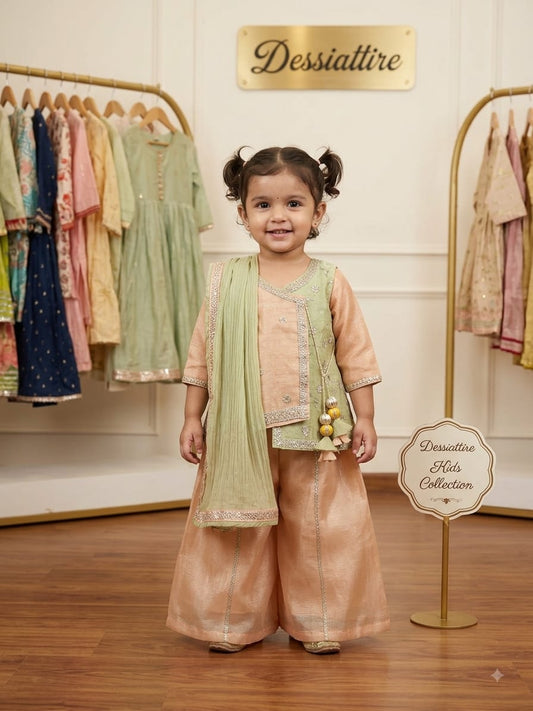 Girls Cream  Angrakha Palazzo Set