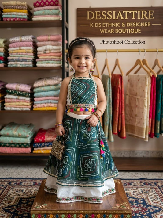 Girls Dark Teal  Lehenga Set with Dupatta