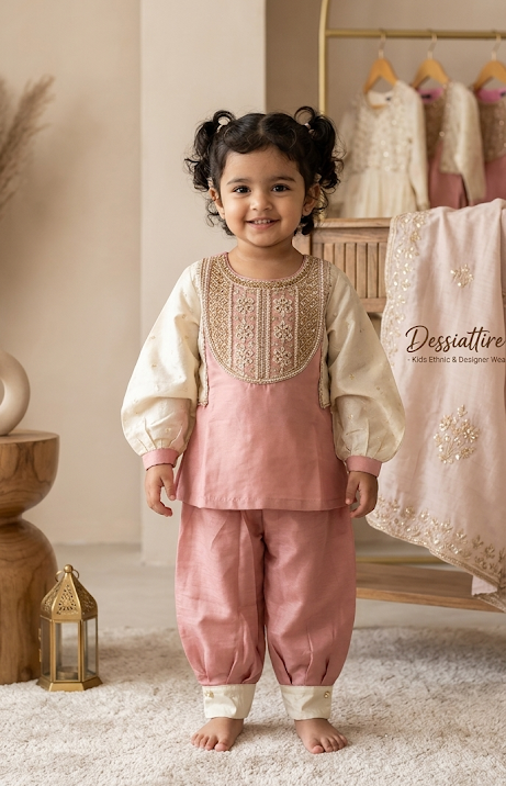 Girls Pink & Cream  Afghani Set