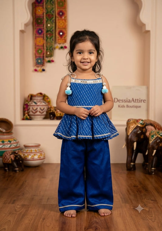 Girls Royal Blue  Peplum Kurta Palazzo Set