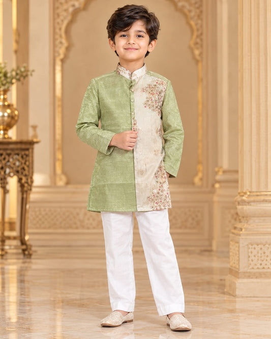 Boys Sage Green Cotton Kurta Pajama Set