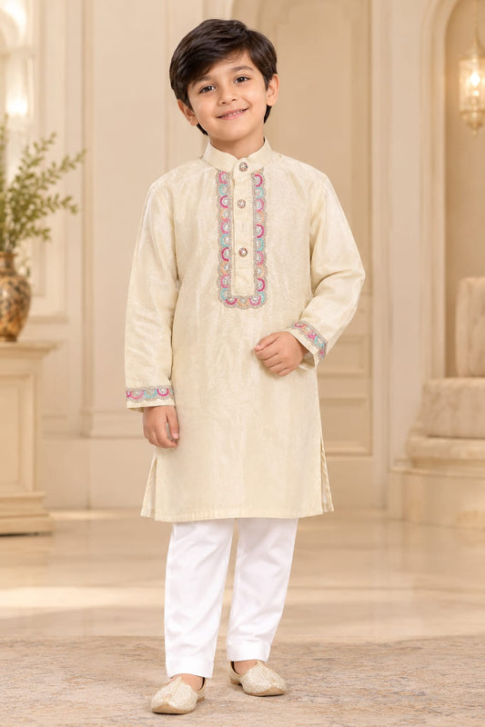 Boys Cream  Kurta Pajama Set
