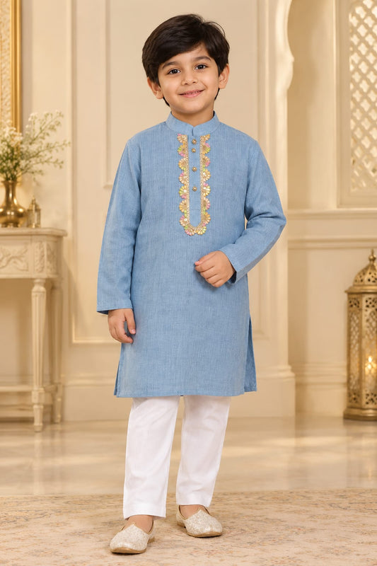 Boys Steel Blue  Kurta Pajama Set