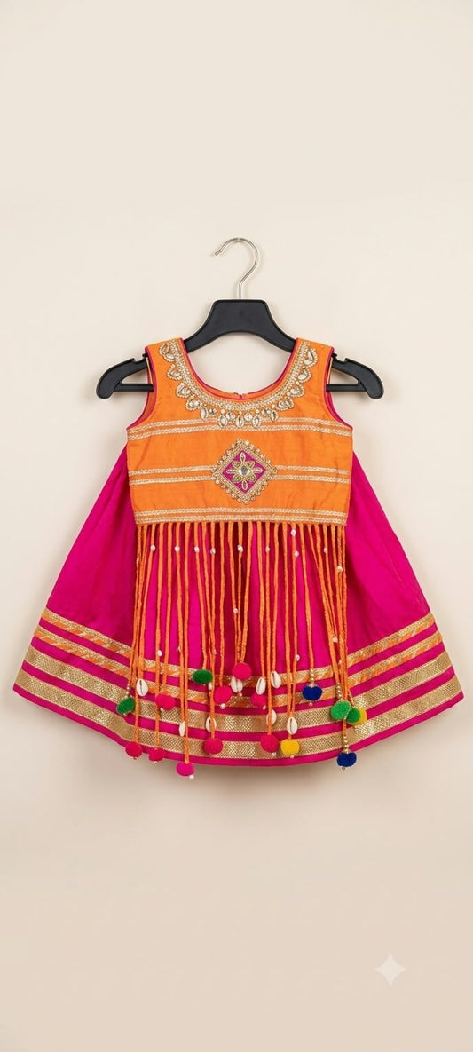 Pink & Orange Lehenga Set For Kids Girl