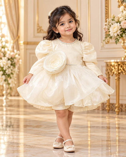 Girls Cream Ruffled Tulle Party Dress
