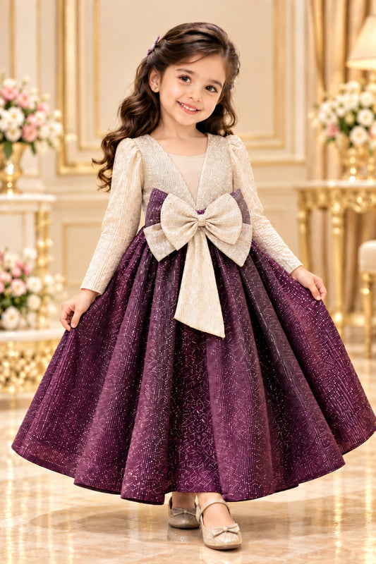 Girls Purple Bow Lehenga Dress - Customizable by Size