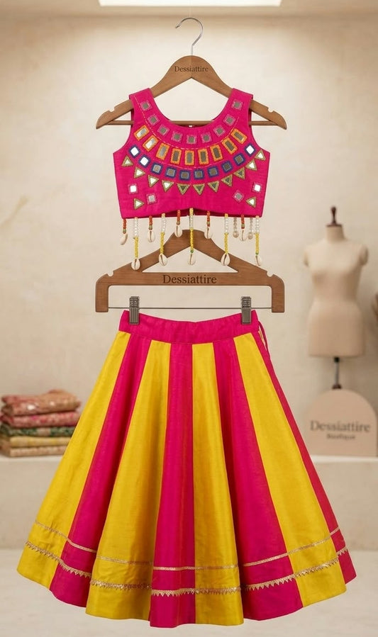 Girls Red and Yellow Embellished Lehenga Choli Set