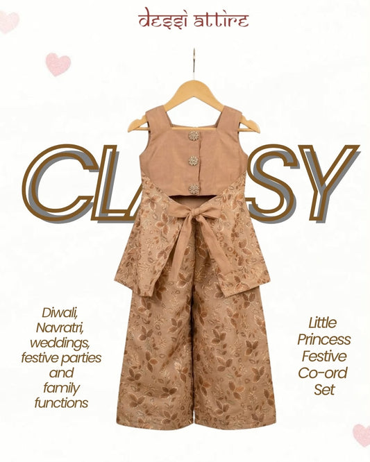 Girls’ Beige Festive Co-ord Palazzo Set