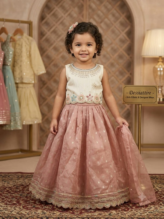 Girls’ Pink Embroidered Lehenga Set