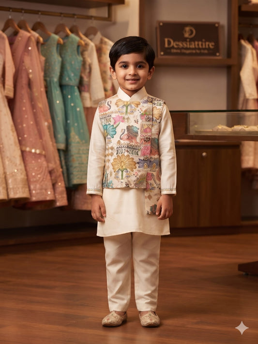 Nehru Jacket with Kurta and Pyjama Set for Boys