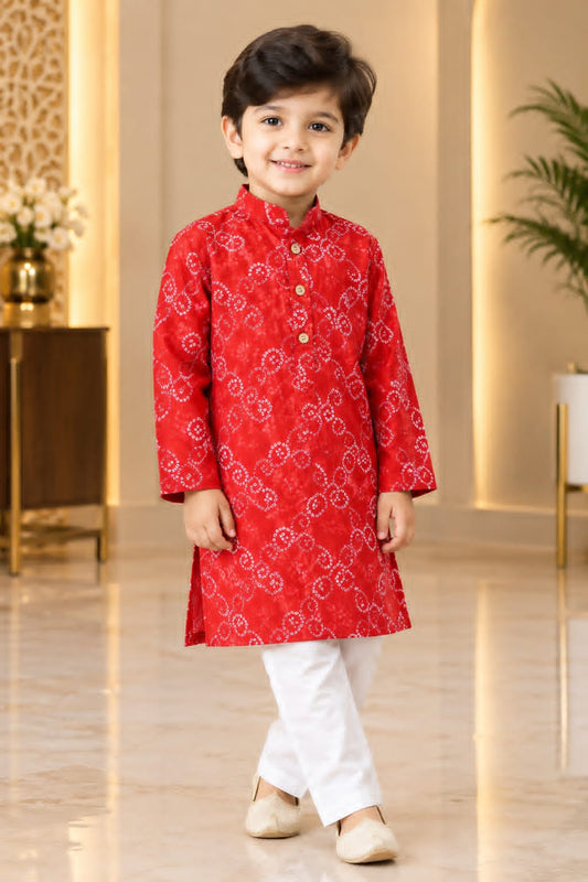 Dark Red Cotton Kurta Pajama For Kids Boy